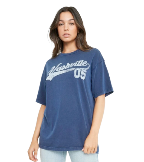 Blue Long T-Shirt With Slogan