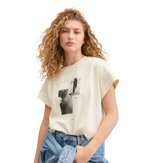 Beige T-Shirt With Two Photos